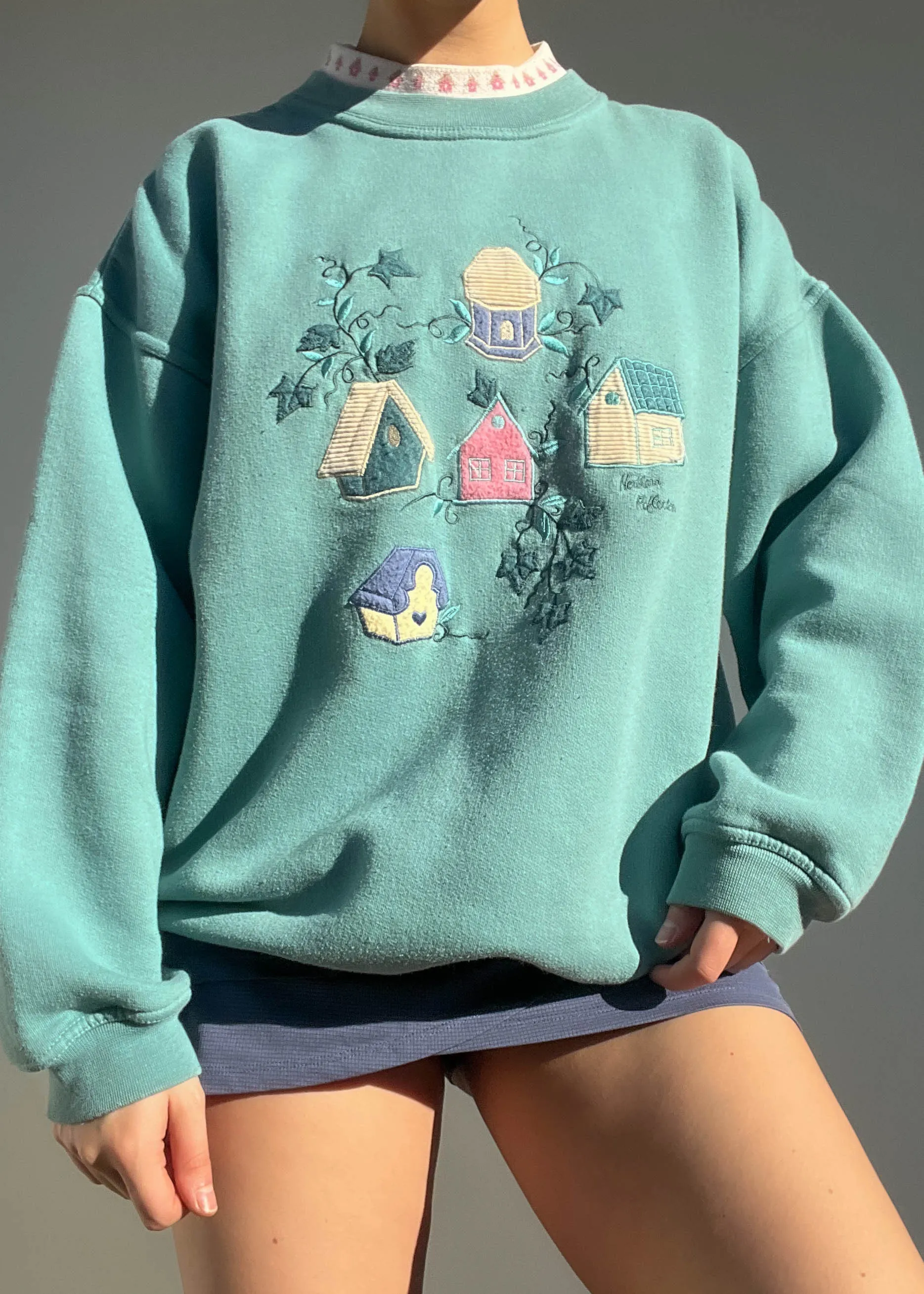 80's Pastel Birdhouse Layered Sweatshirt (L)