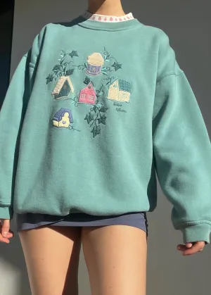 80's Pastel Birdhouse Layered Sweatshirt (L)