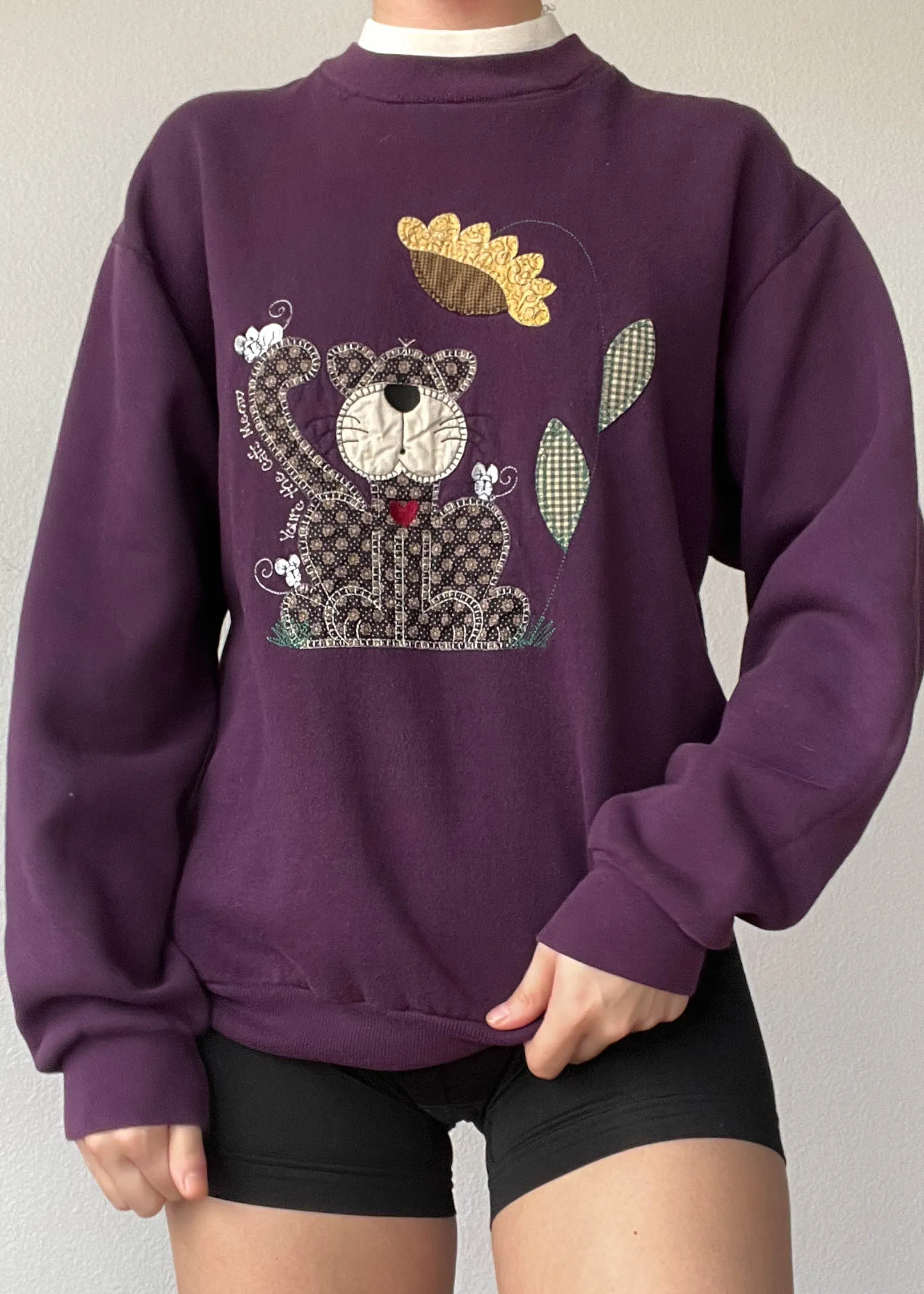 90's Patchwork Kitty Crewneck (S)