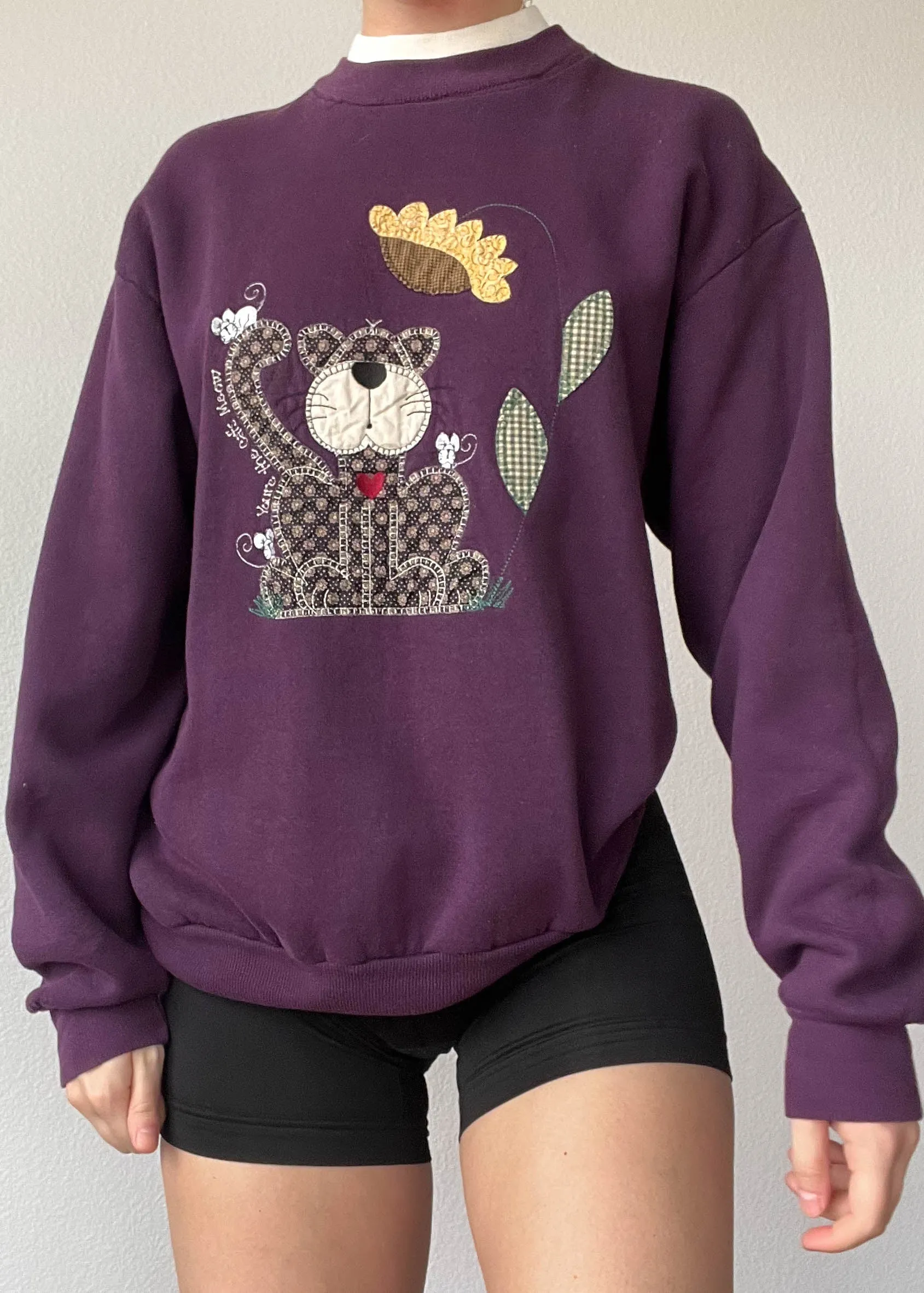 90's Patchwork Kitty Crewneck (S)