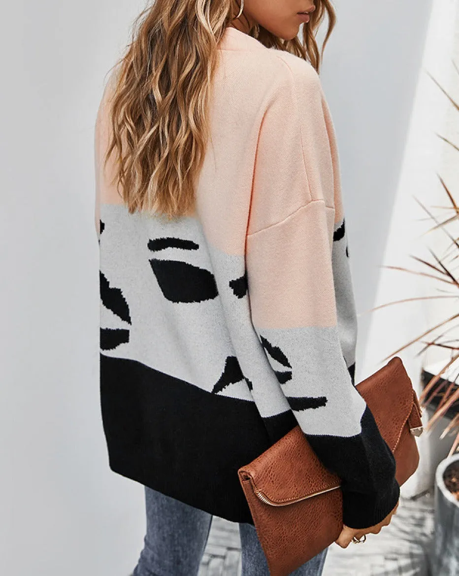 9AM Colorblock Leopard Cardigan