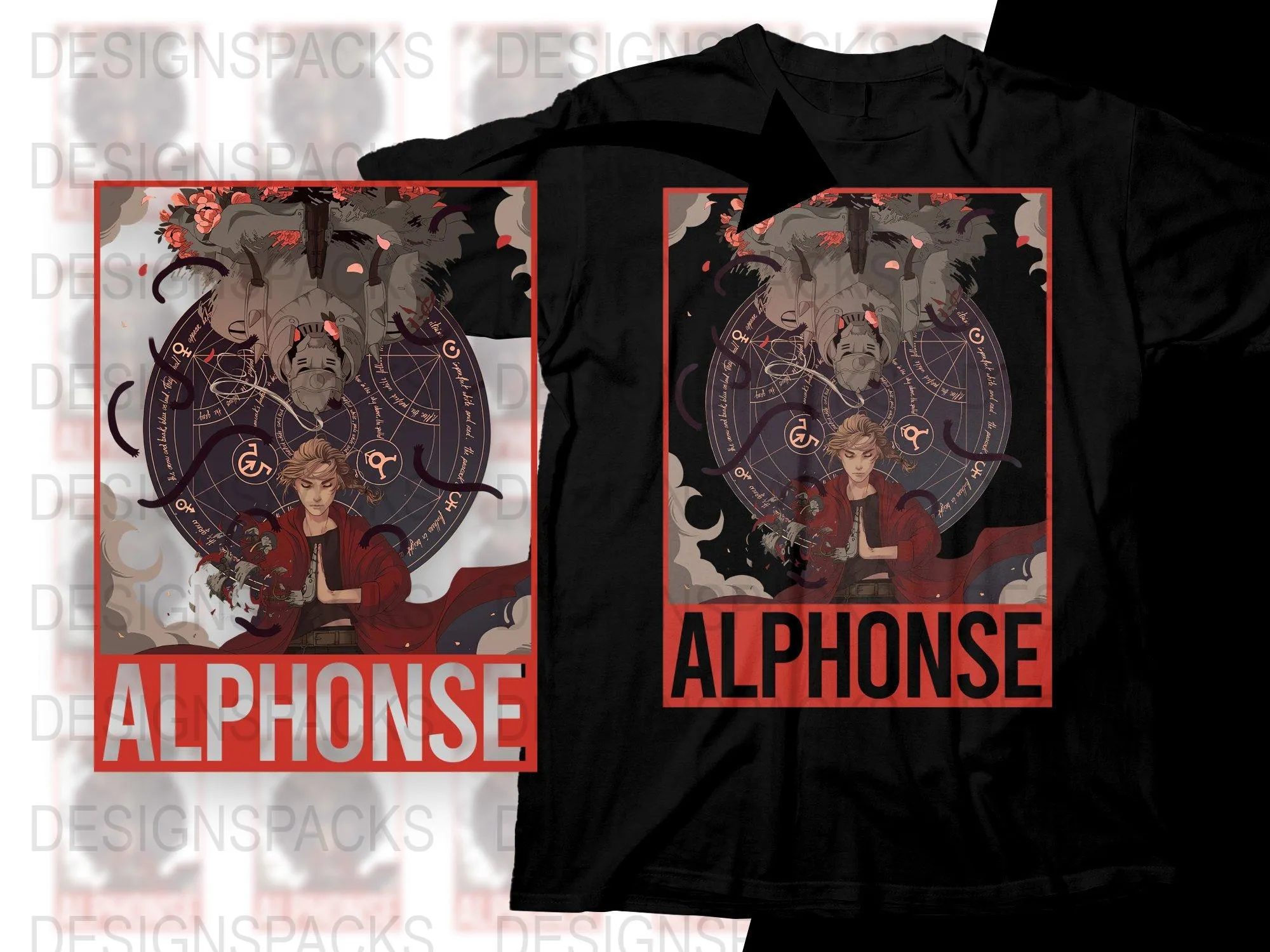 Alphonse Anime Design Short Sleeve Png Digital Download