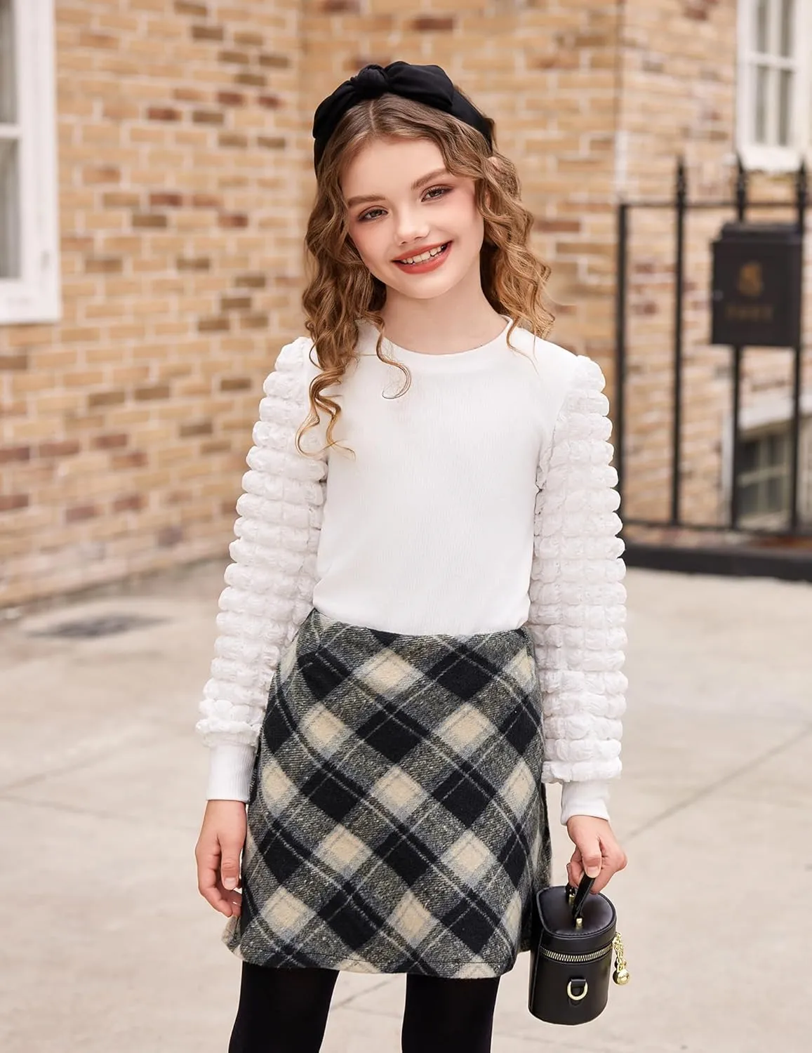 Arshiner Girls Puff Shirts Long Sleeve Ribbed Knit Cute Tops