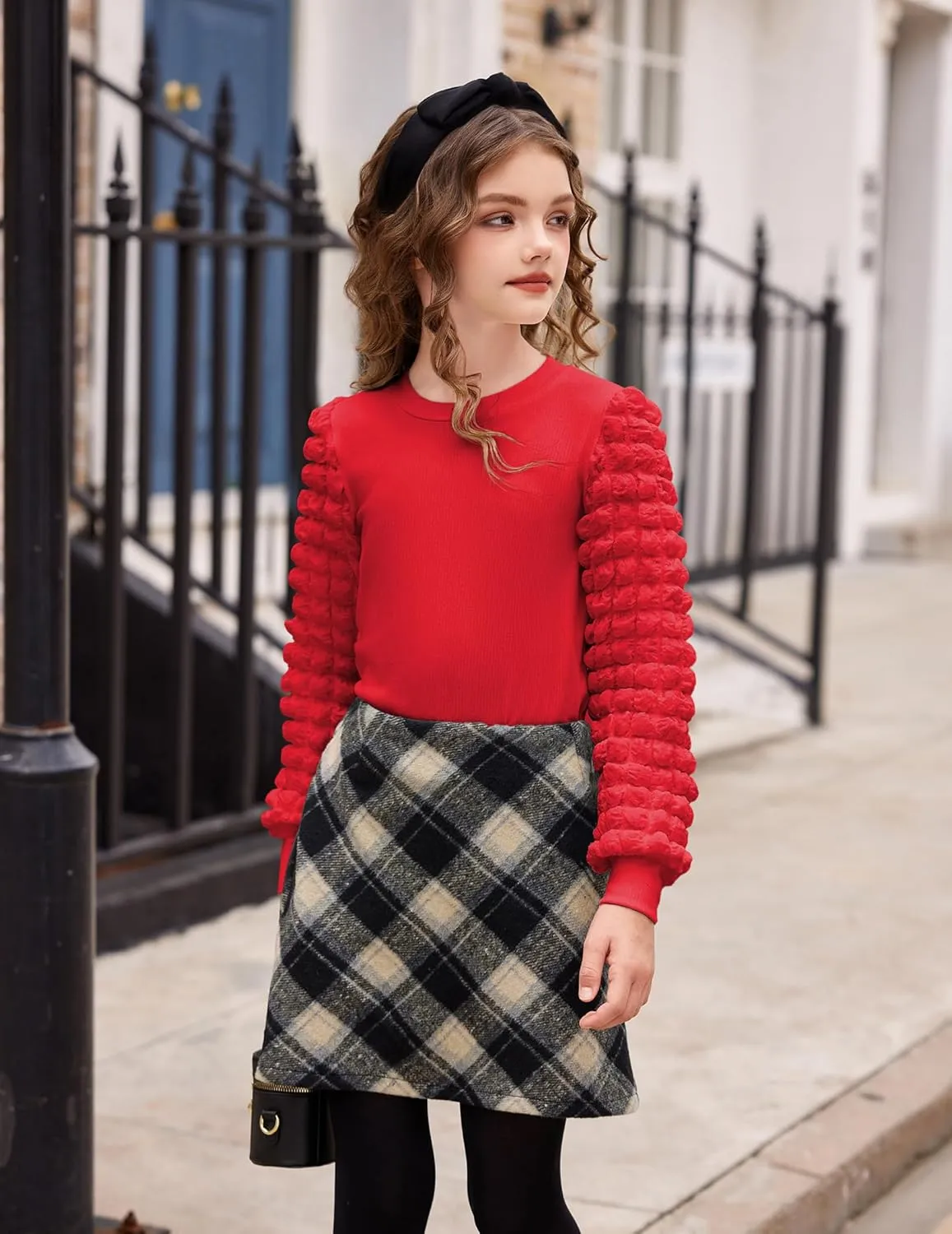 Arshiner Girls Puff Shirts Long Sleeve Ribbed Knit Cute Tops
