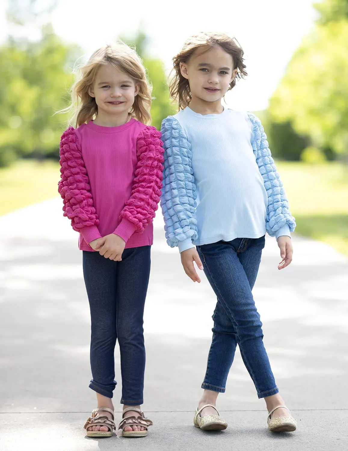 Arshiner Girls Puff Shirts Long Sleeve Ribbed Knit Cute Tops