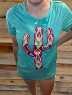 Aztec Cactus Teal Shirt