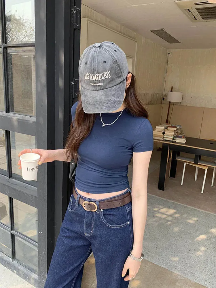 Basic Skinny Crewneck Crop Tee