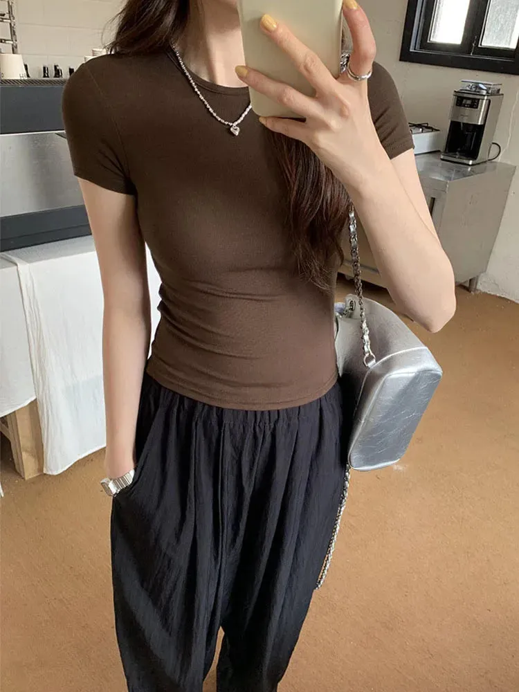 Basic Skinny Crewneck Crop Tee