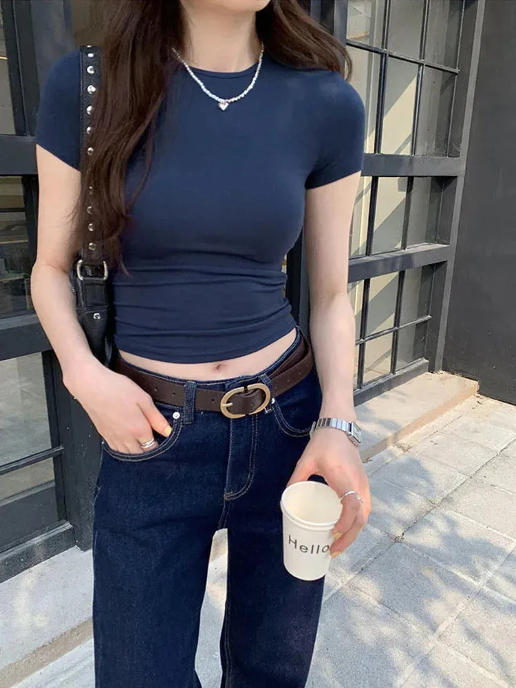 Basic Skinny Crewneck Crop Tee
