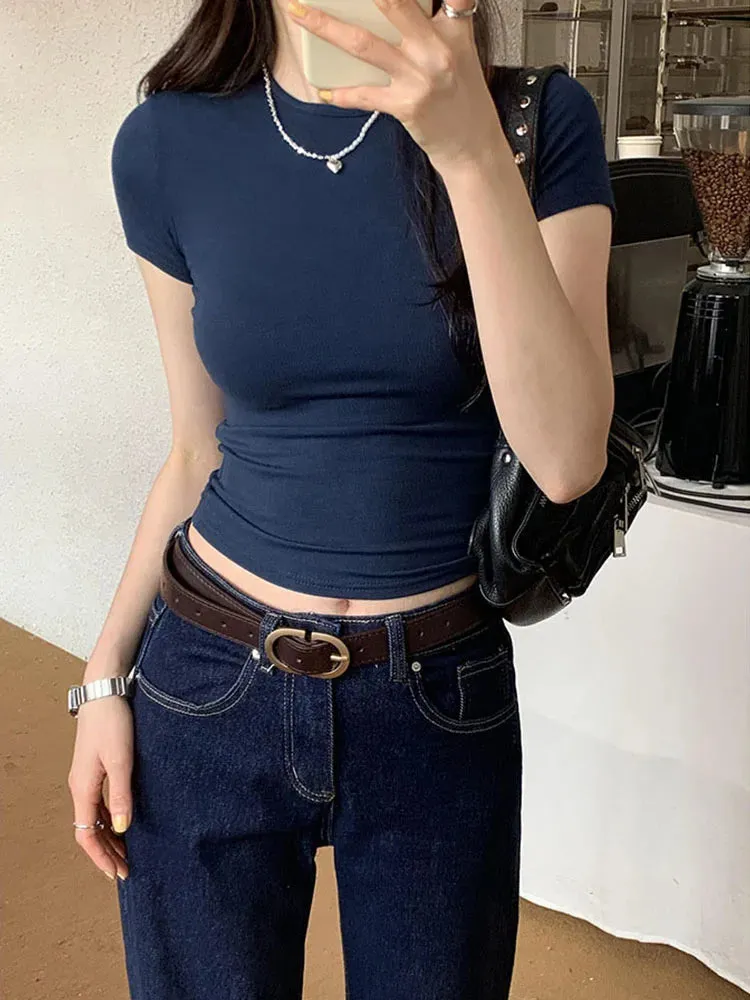 Basic Skinny Crewneck Crop Tee