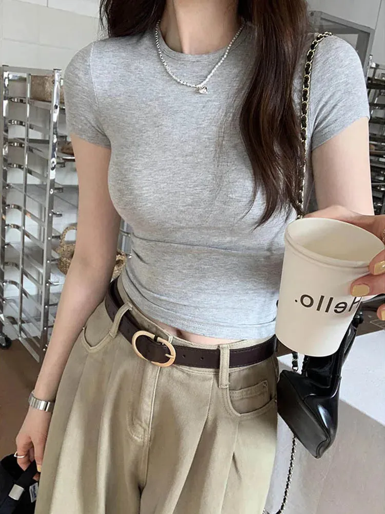 Basic Skinny Crewneck Crop Tee