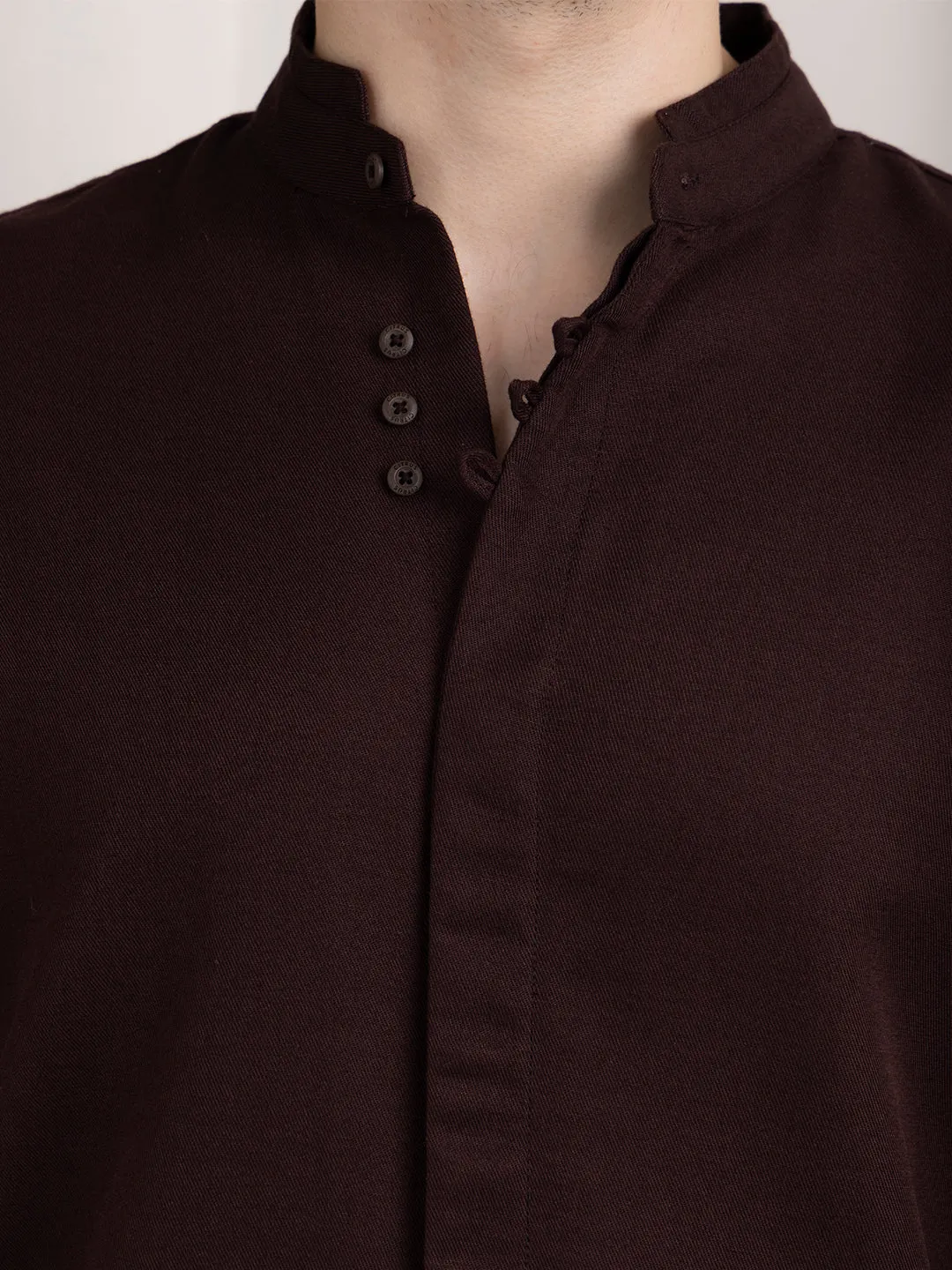 Brown Chinese Collar Shirt