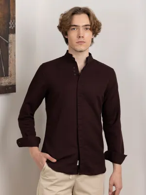 Brown Chinese Collar Shirt