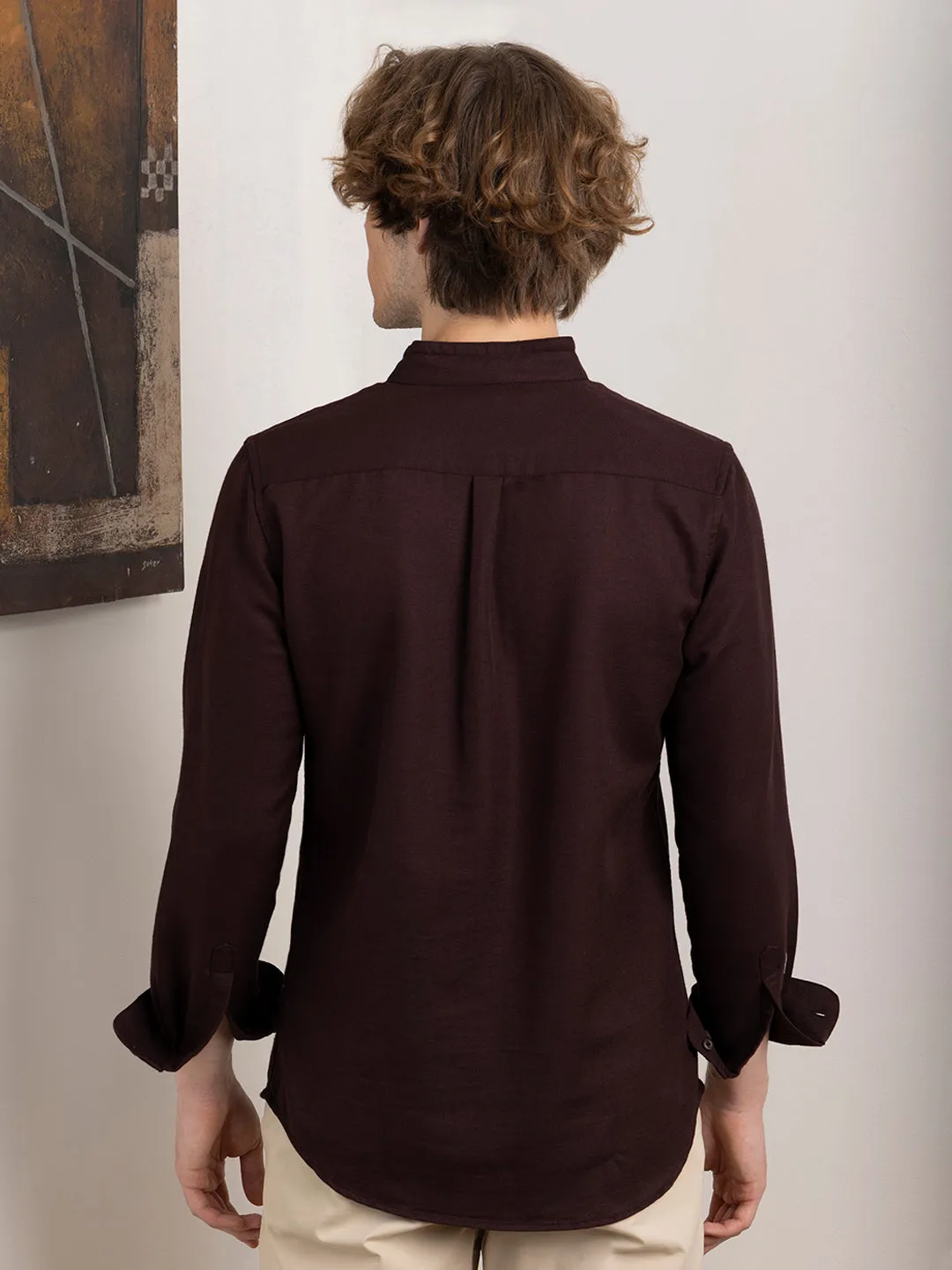 Brown Chinese Collar Shirt