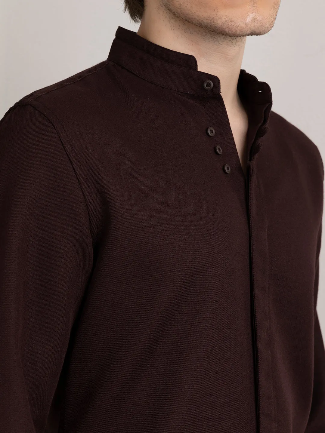 Brown Chinese Collar Shirt