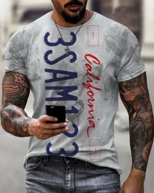 California New Plate Print Casual T-Shirt