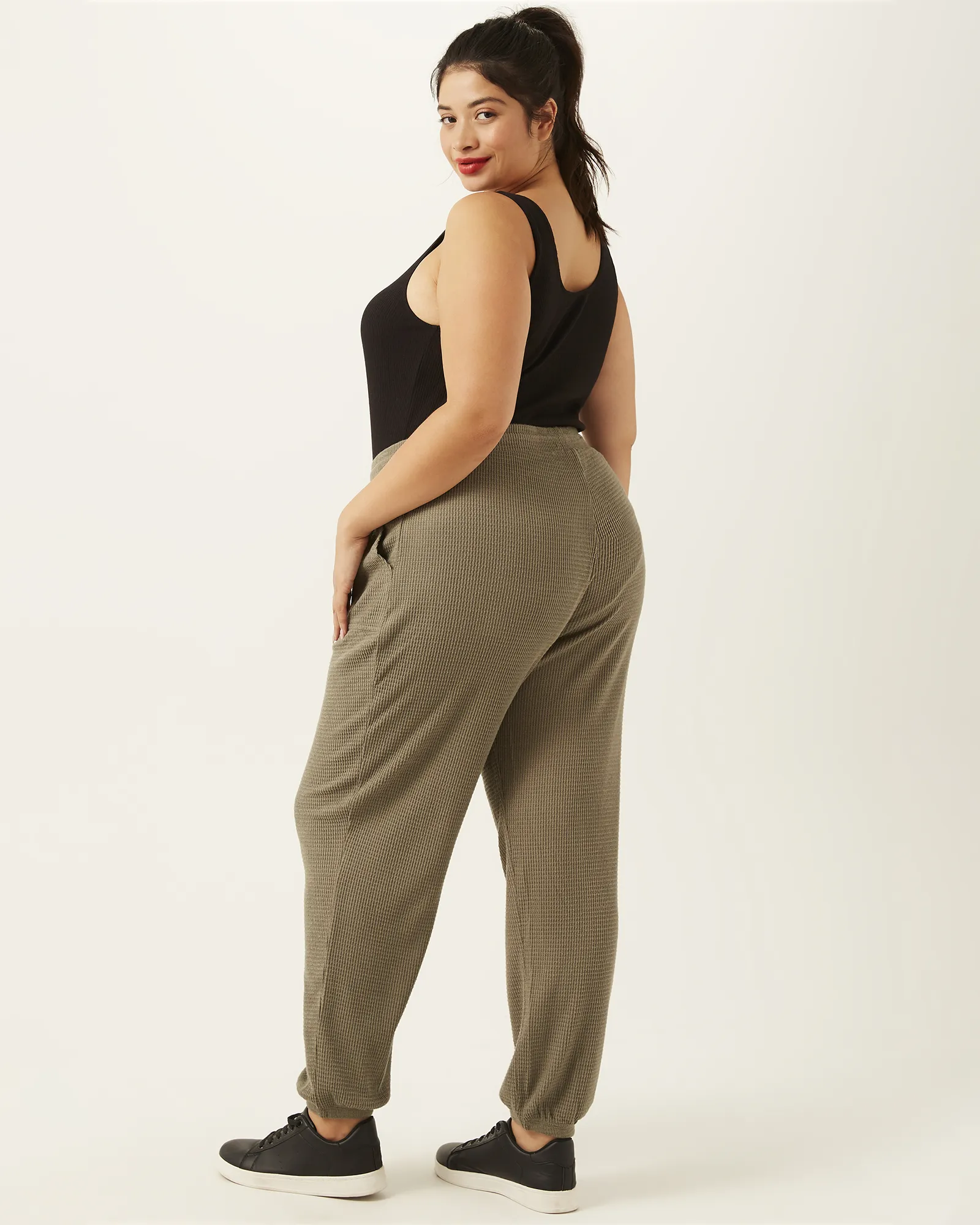 Cathleen Waffle-Knit Joggers | Olive Green