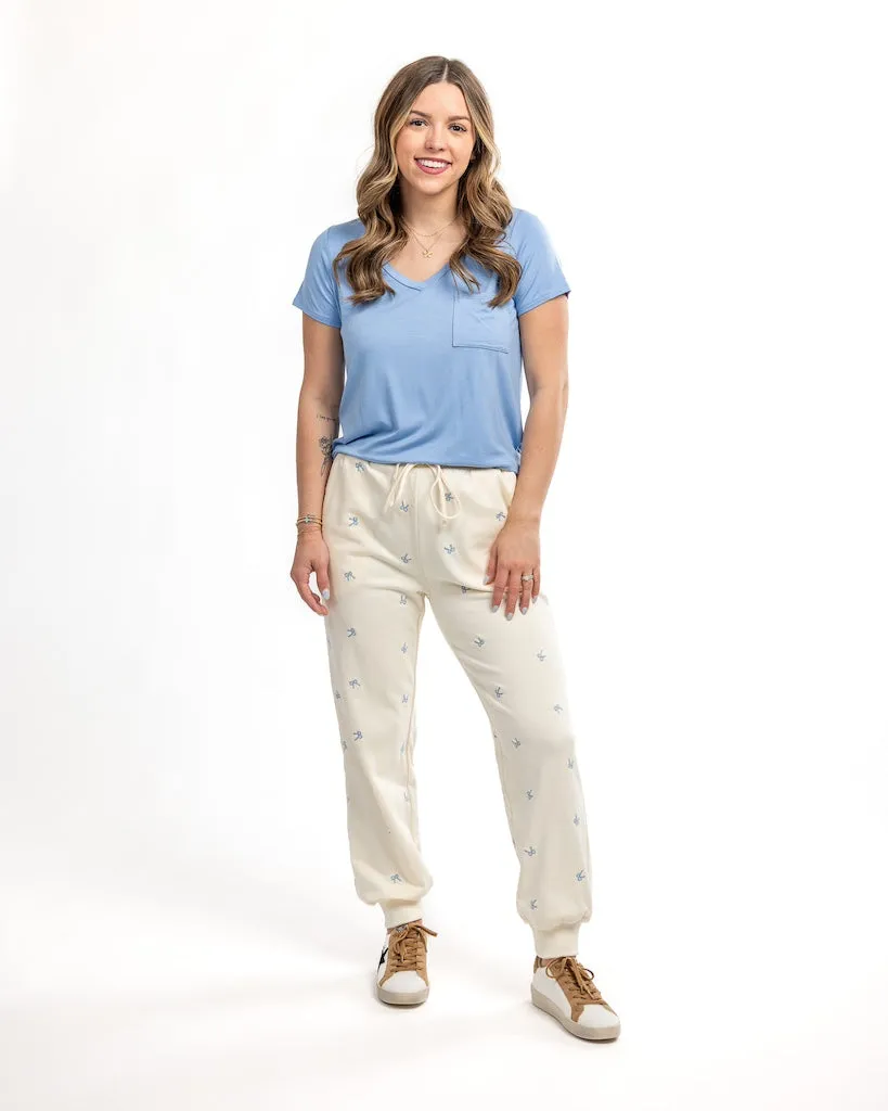 Charm Me Bow Stitched Jogger Pants