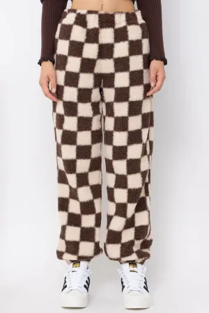 Checkered Print Teddy Joggers
