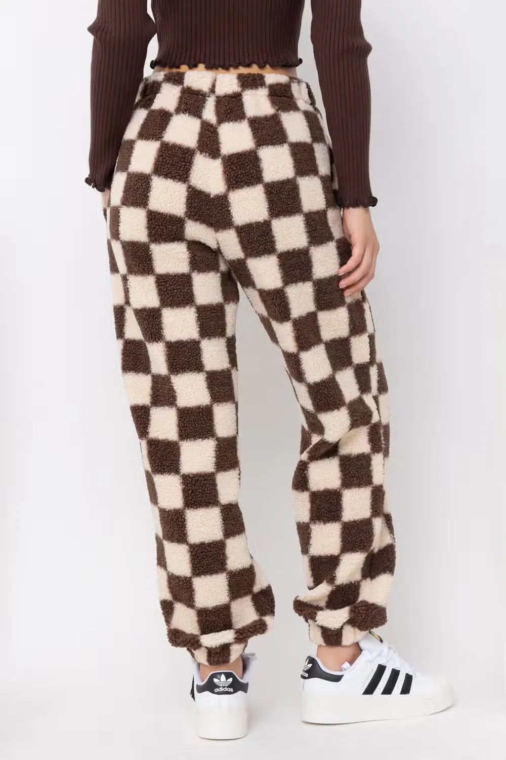 Checkered Print Teddy Joggers
