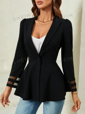 Clasi Mesh Insert Single Button Peplum Blazer