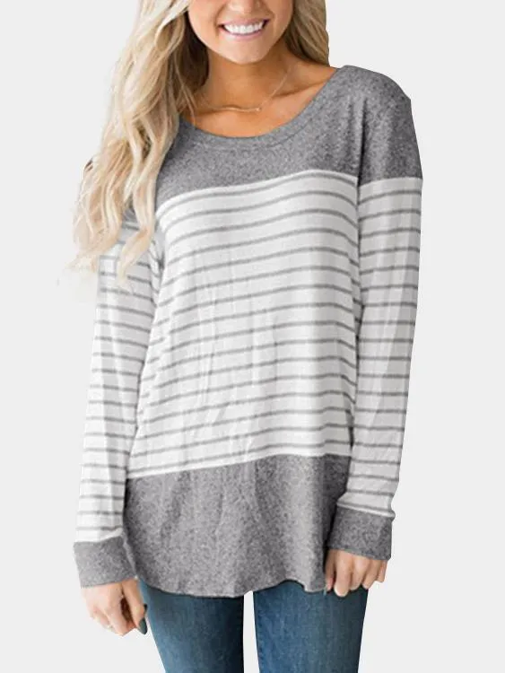 Custom Round Neck Striped Long Sleeve Fashion Tee