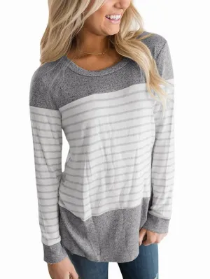 Custom Round Neck Striped Long Sleeve Fashion Tee