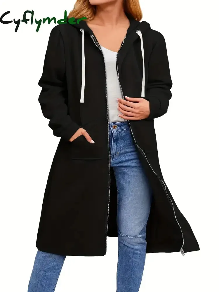 Cyflymder cold weather outfits Plus Size Hoodies for Women Casual Full Zip Hoodies Comfortable Women's Long Hoodies Fashionable Sweatshirts With Pockets