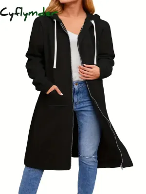 Cyflymder cold weather outfits Plus Size Hoodies for Women Casual Full Zip Hoodies Comfortable Women's Long Hoodies Fashionable Sweatshirts With Pockets