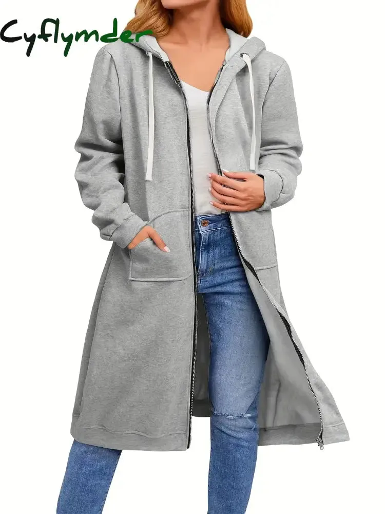 Cyflymder cold weather outfits Plus Size Hoodies for Women Casual Full Zip Hoodies Comfortable Women's Long Hoodies Fashionable Sweatshirts With Pockets