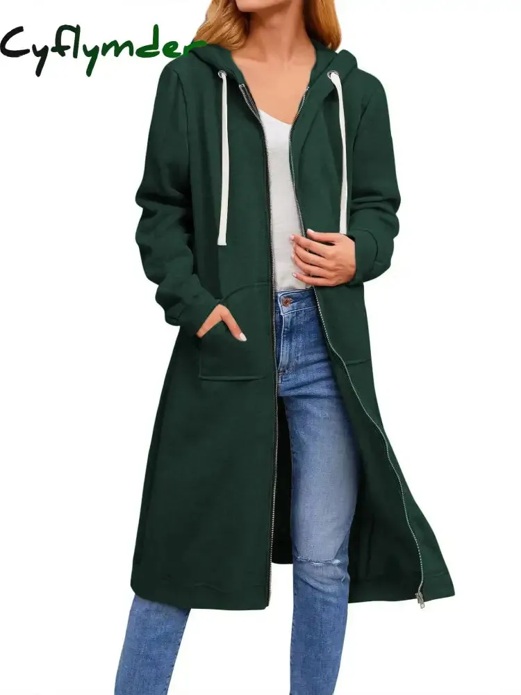 Cyflymder cold weather outfits Plus Size Hoodies for Women Casual Full Zip Hoodies Comfortable Women's Long Hoodies Fashionable Sweatshirts With Pockets