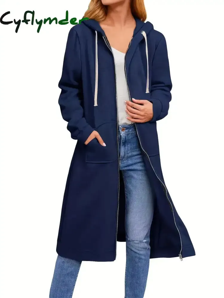 Cyflymder cold weather outfits Plus Size Hoodies for Women Casual Full Zip Hoodies Comfortable Women's Long Hoodies Fashionable Sweatshirts With Pockets