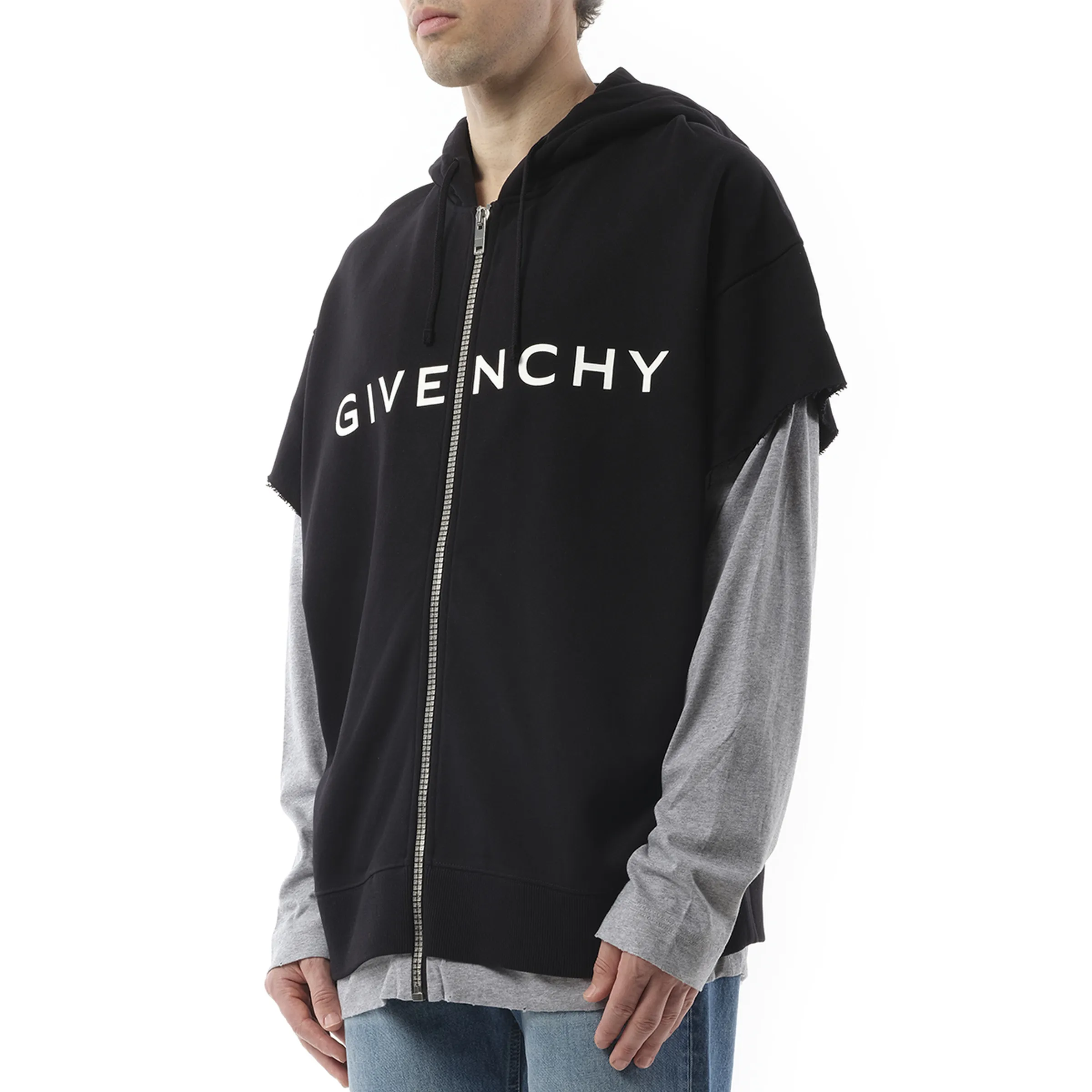 Jersey Multi Layer Hoodie in Black/Grey