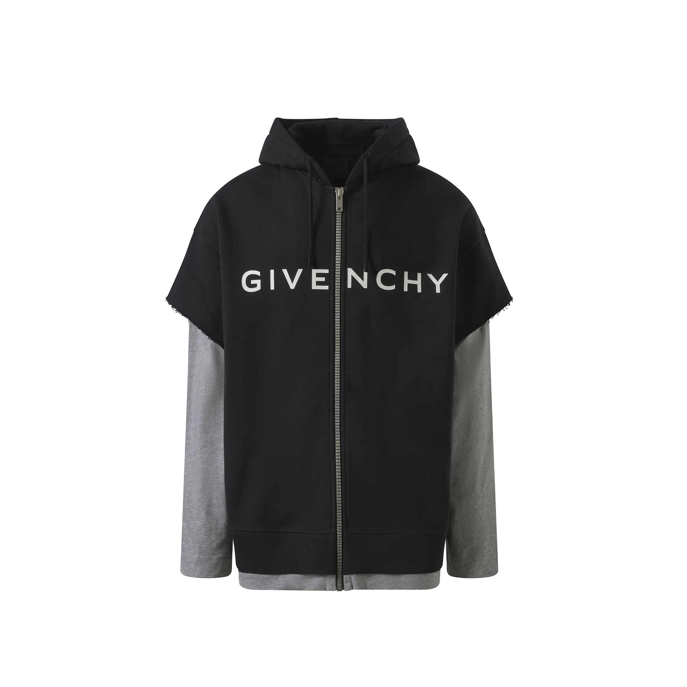 Jersey Multi Layer Hoodie in Black/Grey