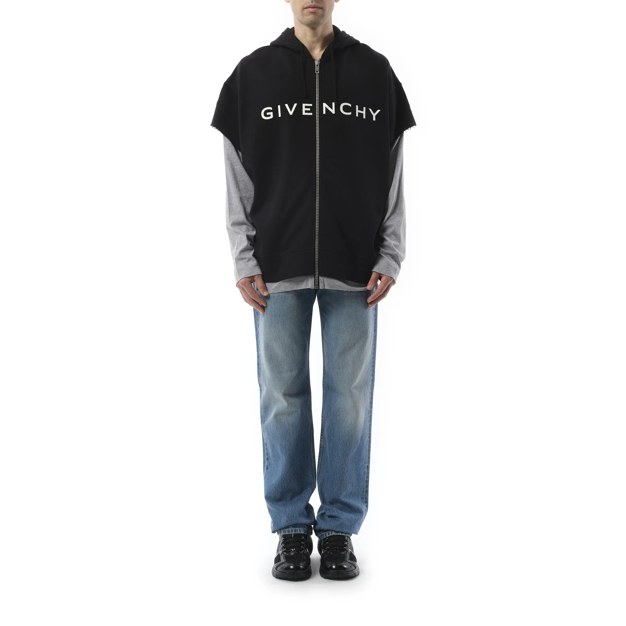 Jersey Multi Layer Hoodie in Black/Grey