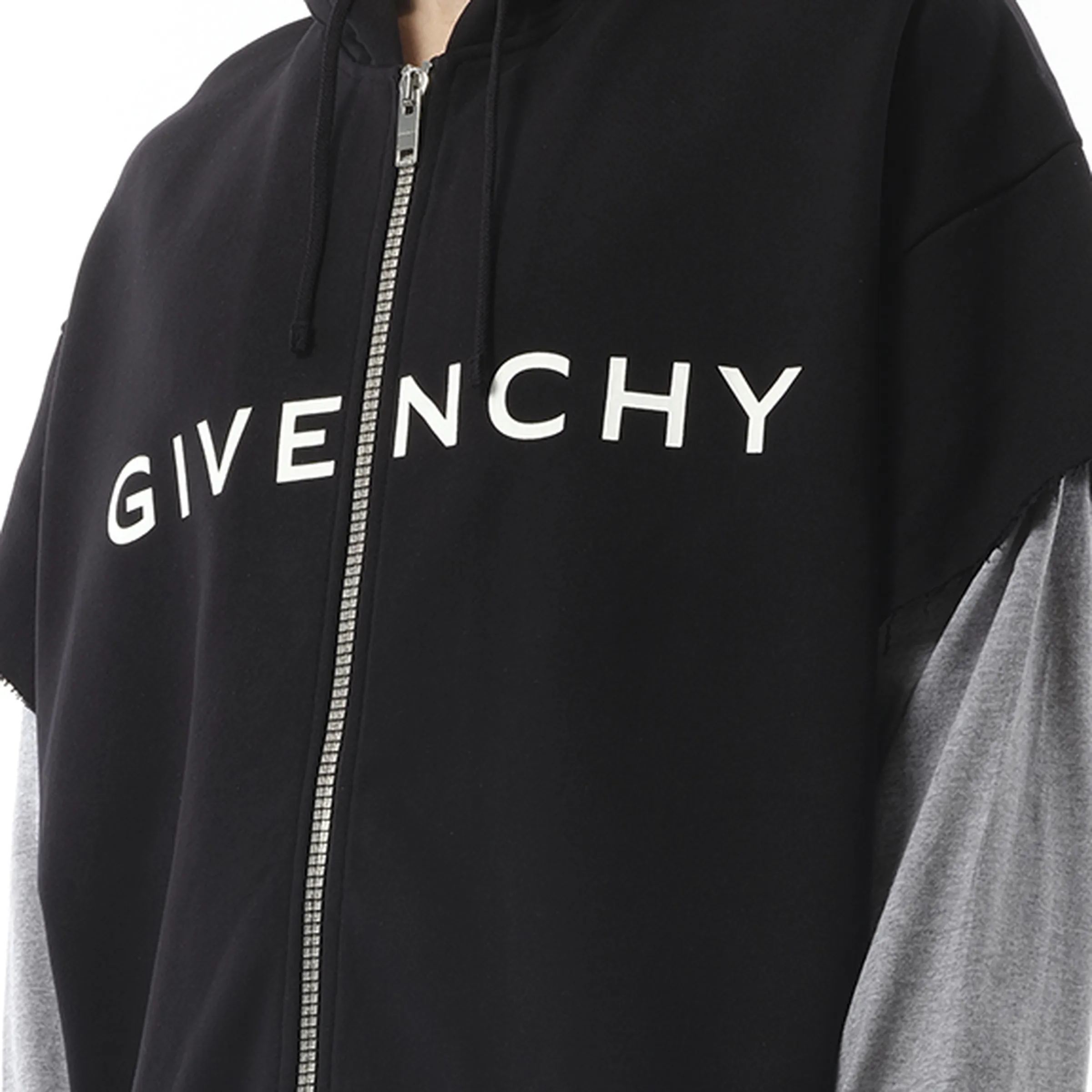 Jersey Multi Layer Hoodie in Black/Grey