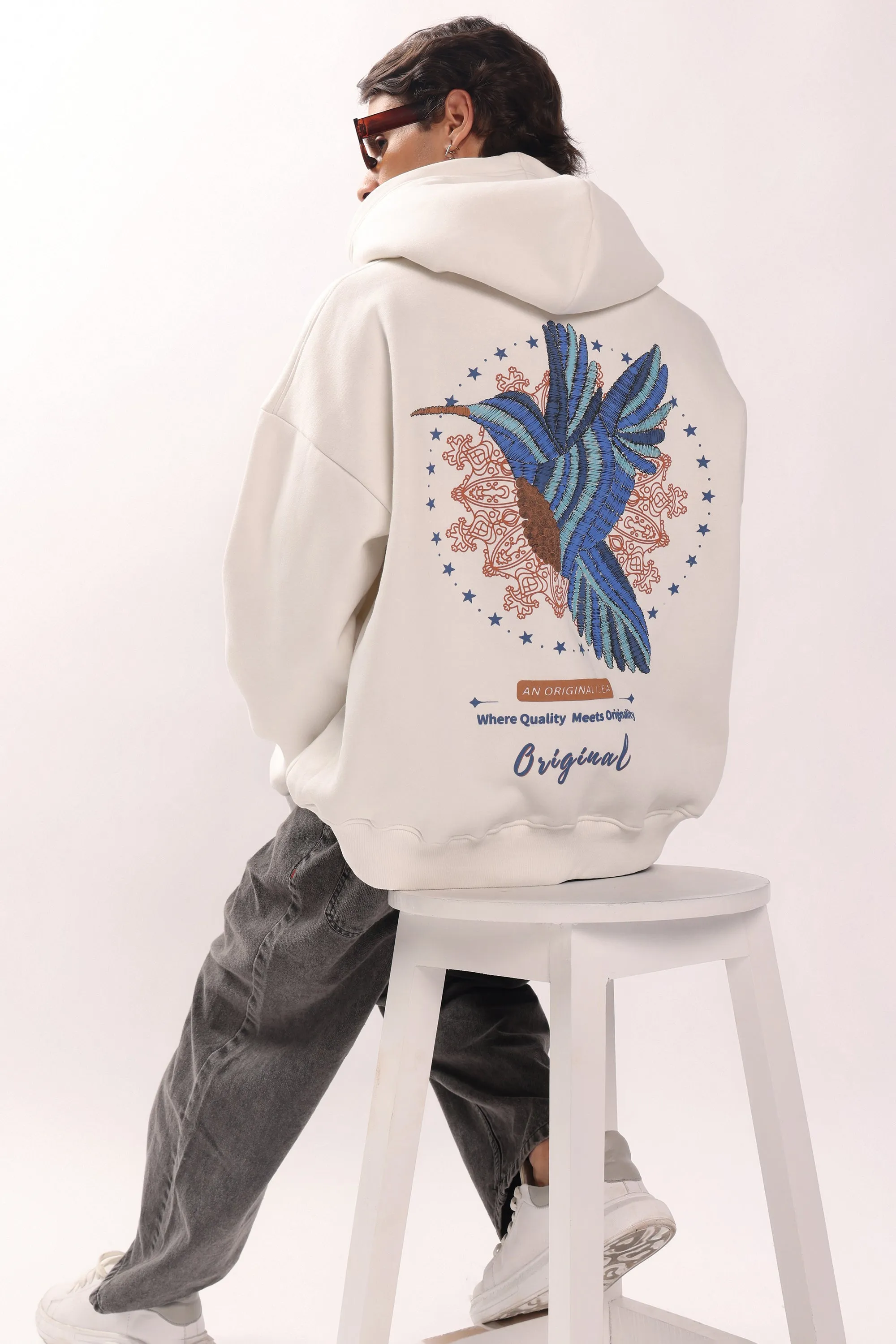 King Fisher Bird Puff Print Oversized Hoodie