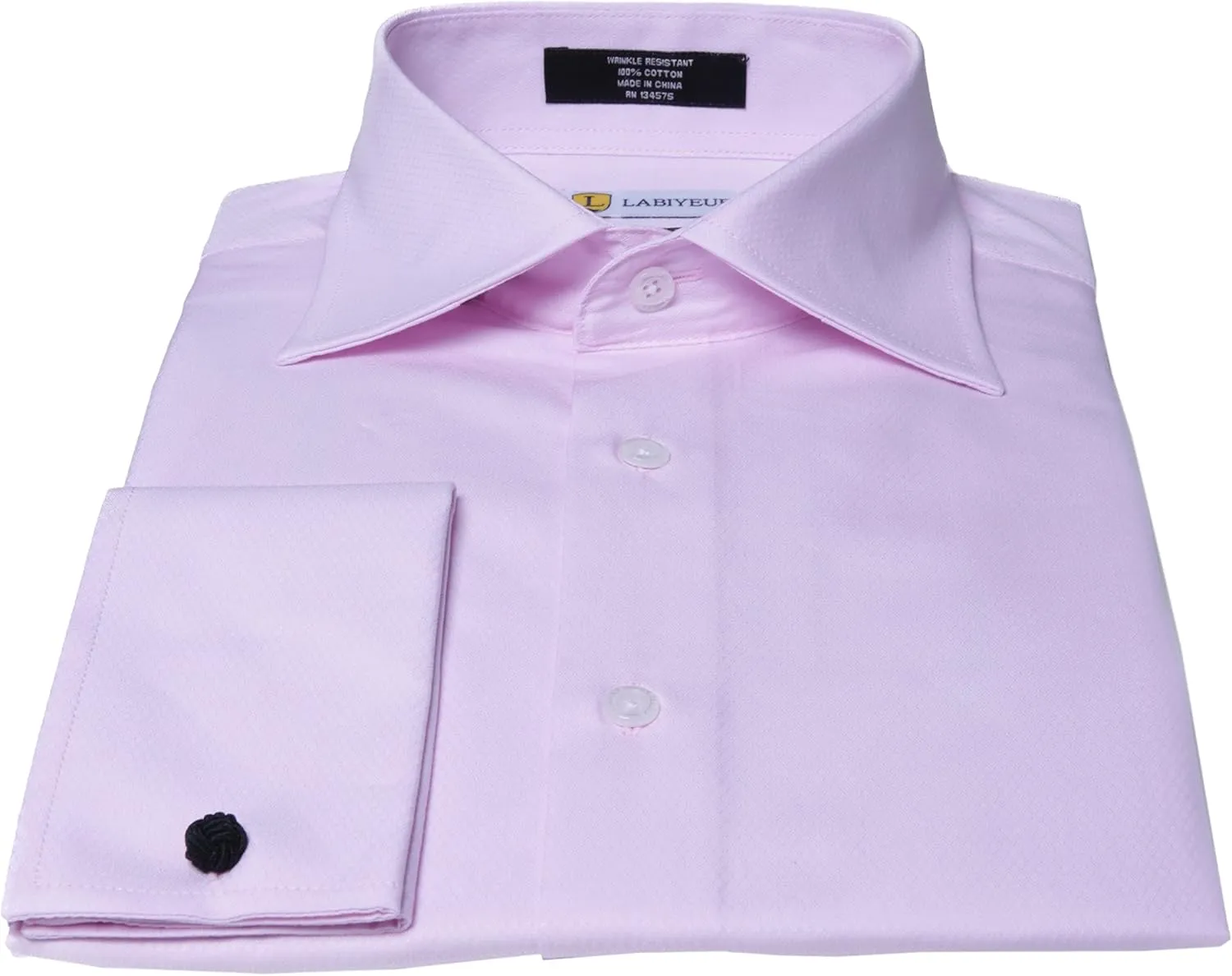 Labiyeur Slim Fit Spread Collar French Cuff Men's Cotton Dress Shirt