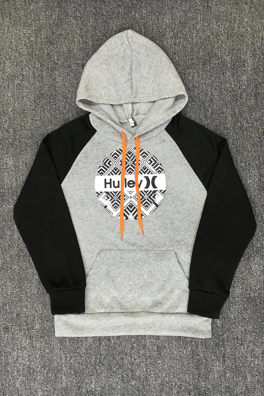 Letter Print Color Block Drawstring Pocket Hoodie