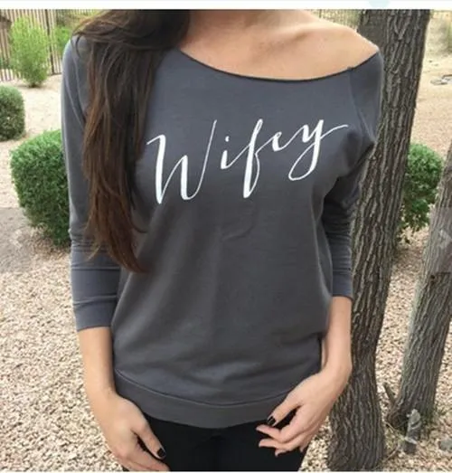Letter Print Long Sleeves Scoop T-shirt