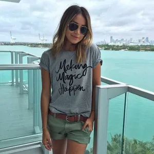 Letters Flower Print Casual Scoop Fashion Girls' T-shirt