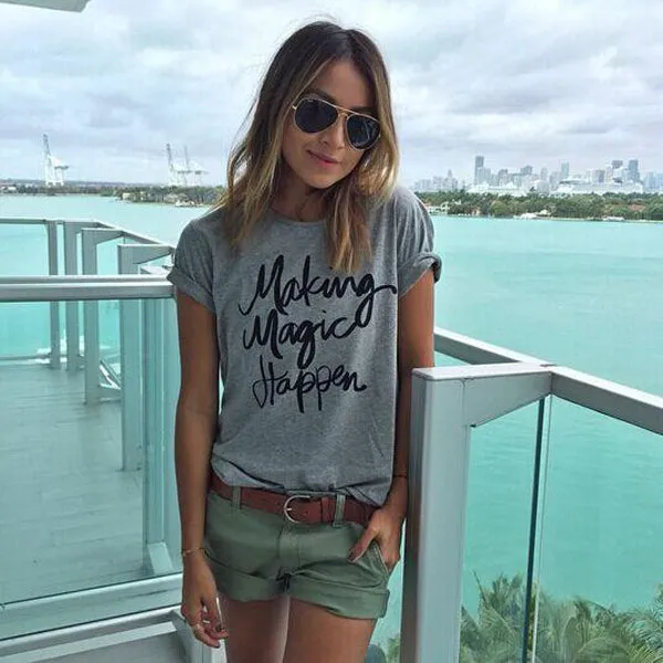 Letters Flower Print Casual Scoop Fashion Girls' T-shirt