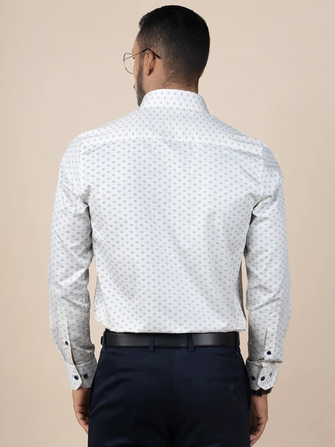 Men's Regular Fit Geometric White Formal Shirt