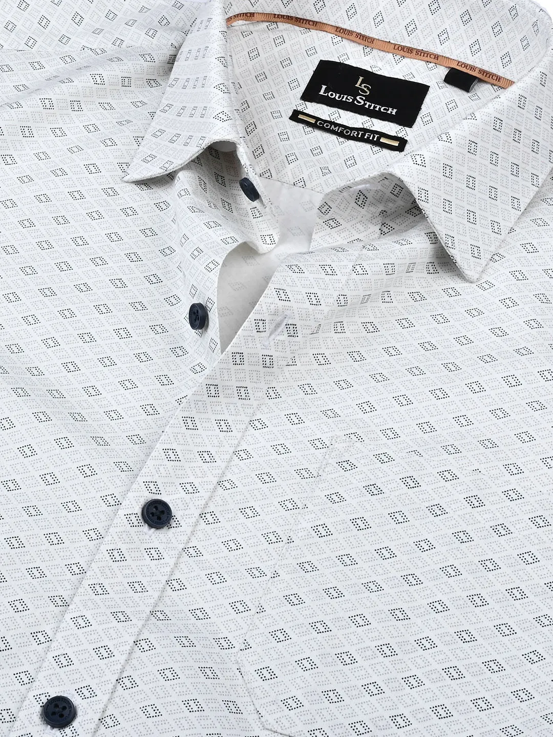 Men's Regular Fit Geometric White Formal Shirt
