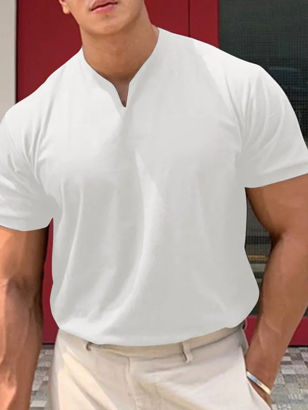 Mens V-Neck Casual Short Sleeve T-Shirt SKUI84263