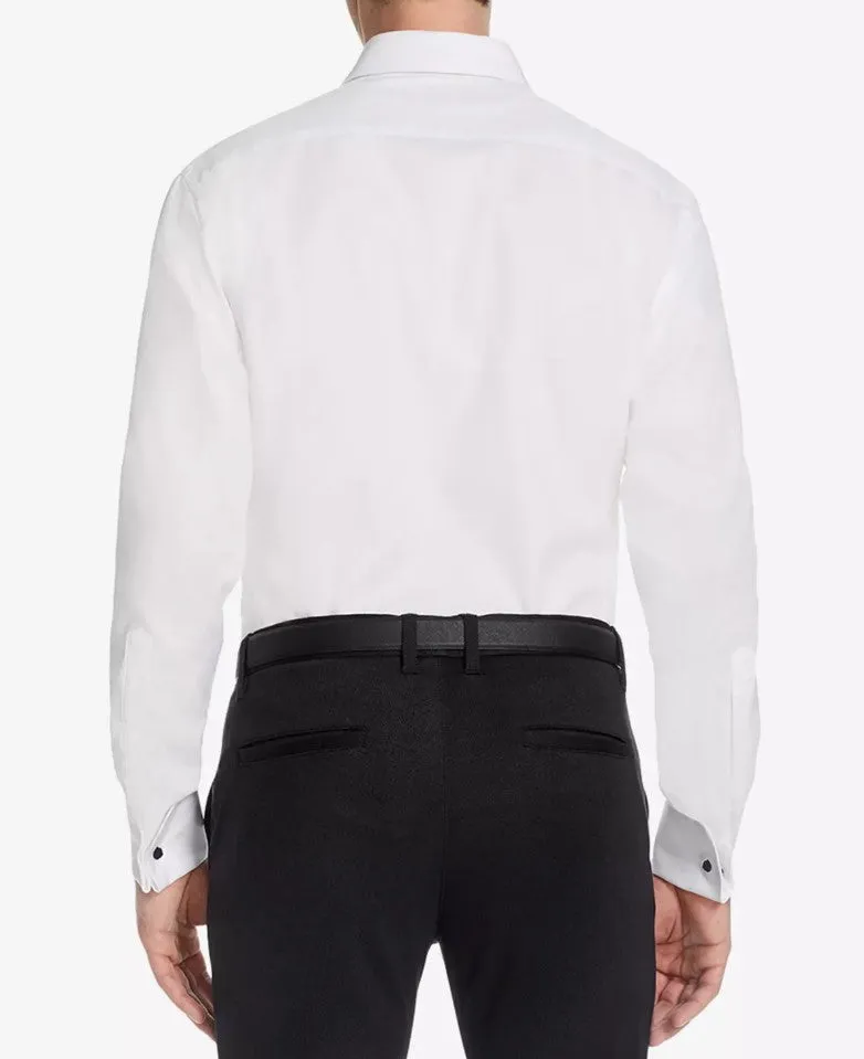 Michelsons of London Men's Classic Fit Solid French Cuff Tuxedo Shirt White
