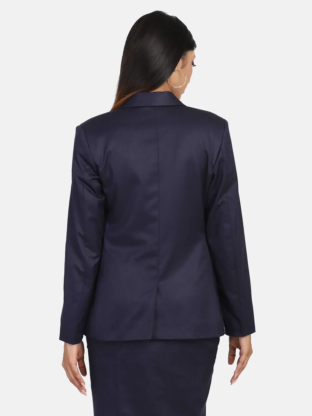 Navy Blue Poly Cotton Blend Polyester Blazer