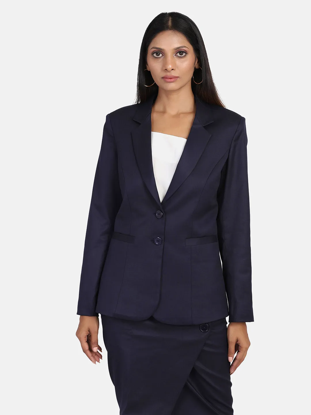 Navy Blue Poly Cotton Blend Polyester Blazer