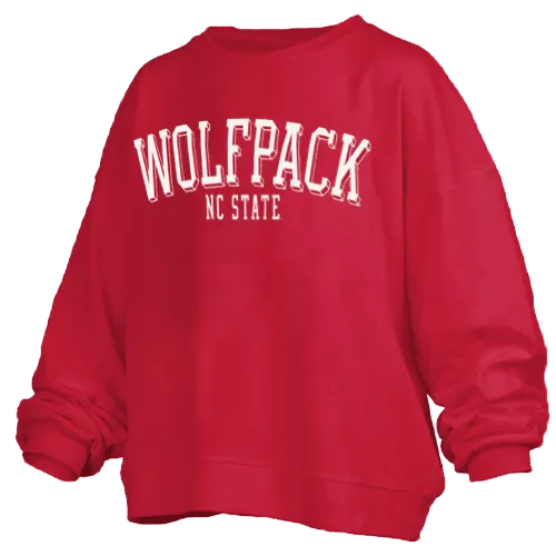 NC State Wolfpack Women's Red Semi-Pro Waist Length Oversized Crewneck