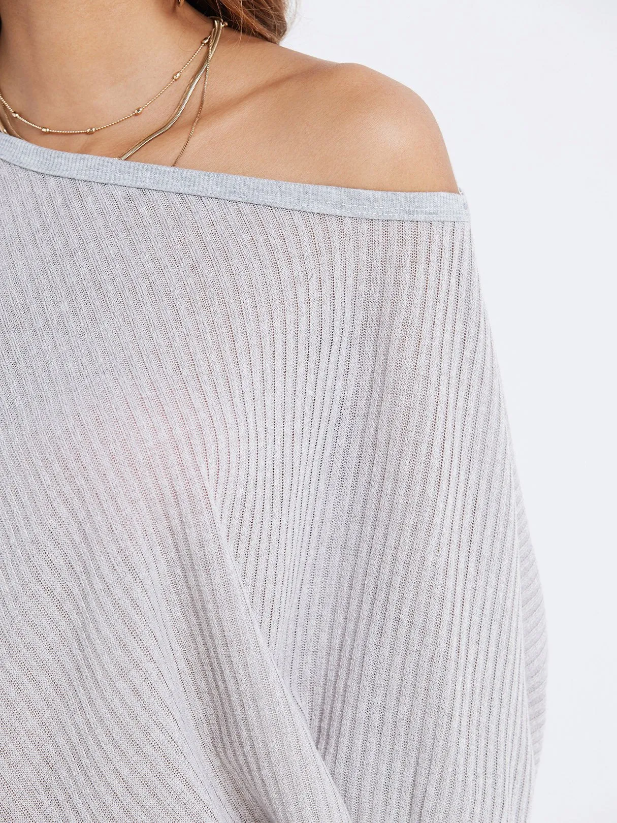 OEM ODM Round Neck One Shoulder Plain Long Sleeve Grey Top